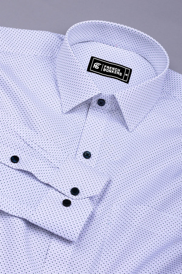 Twilight Drizzle White with Blue Printed Cotton Shirt