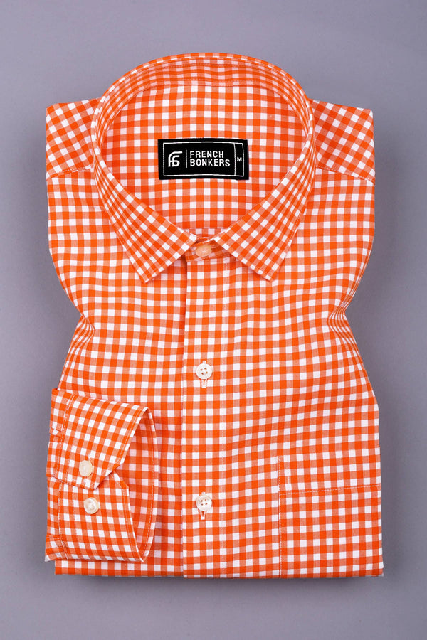 Grevola Orange and White Check Cotton Shirt