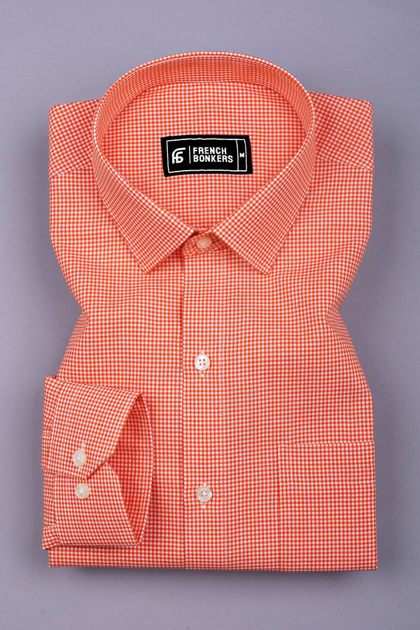 Oranvo Orange and White Mini Check Cotton Shirt