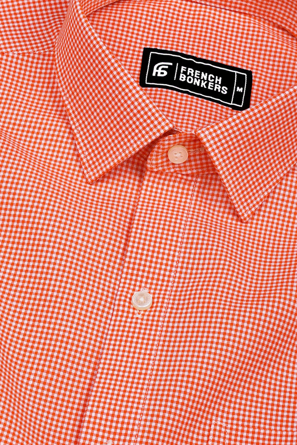 Oranvo Orange and White Mini Check Cotton Shirt