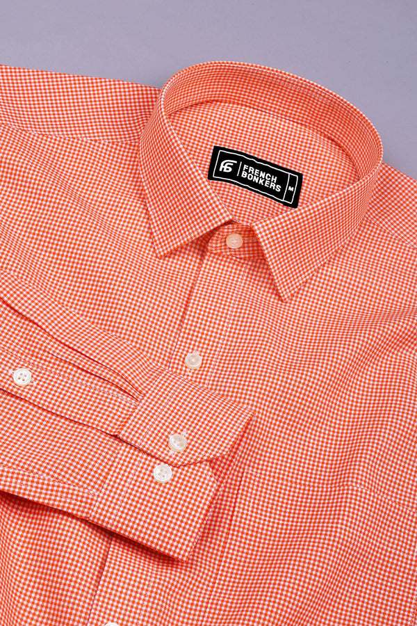 Oranvo Orange and White Mini Check Cotton Shirt
