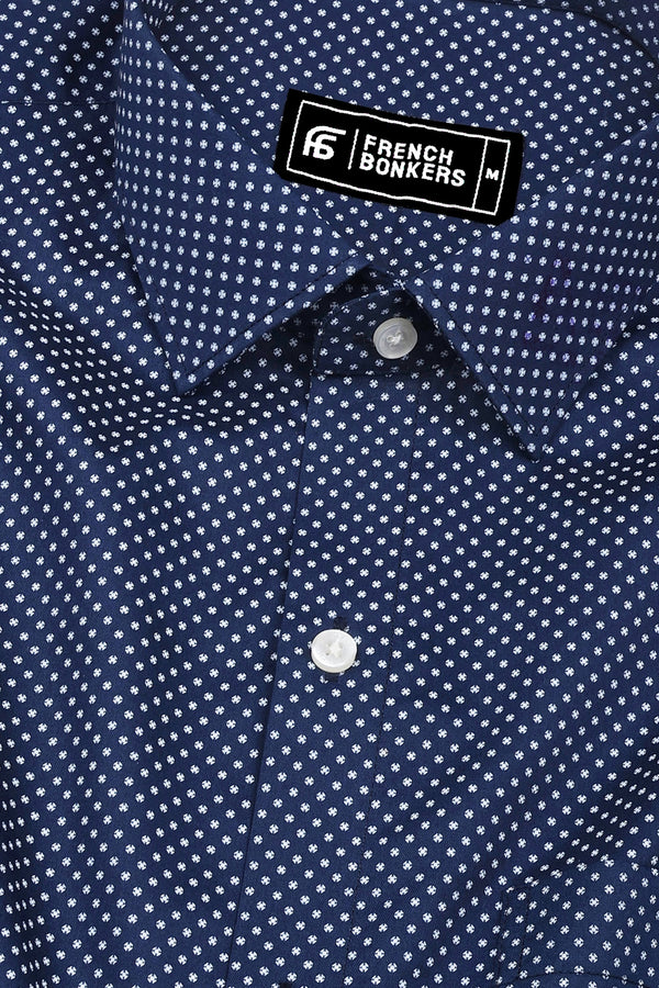 Spinex Navyblue with White Micro Dot Printed Cotton Shirt