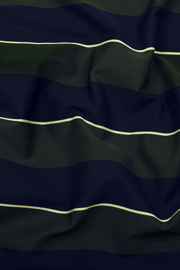 Kelvon Olive Green and Black Striped Cotton Shirt