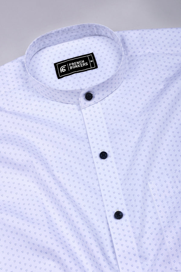 Sivra White with Micro Blue Circle Printed Cotton Shirt