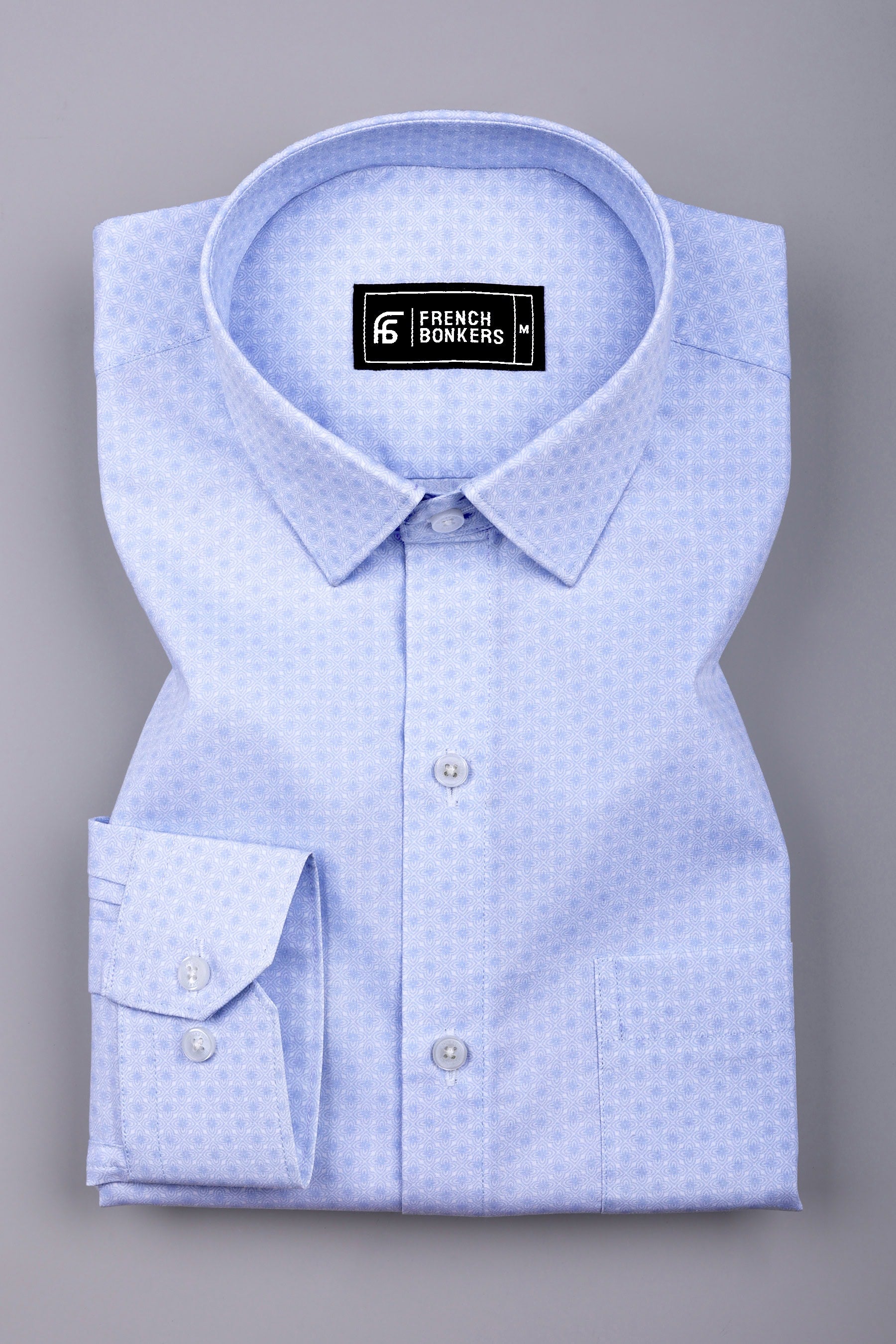 Aethera Sky Blue Micro Printed Cotton Shirt