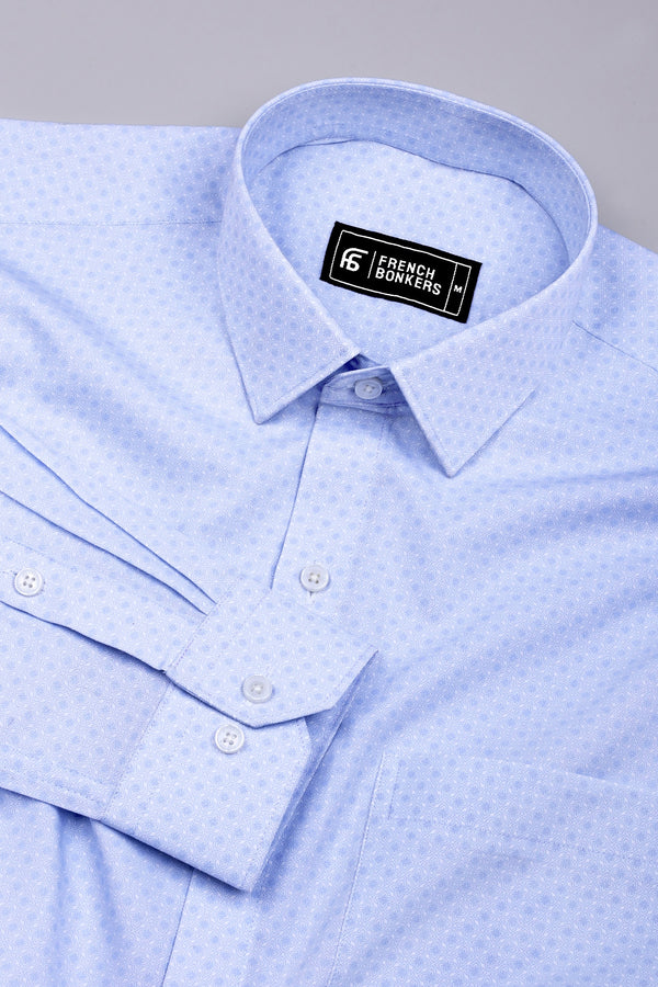 Aethera Sky Blue Micro Printed Cotton Shirt