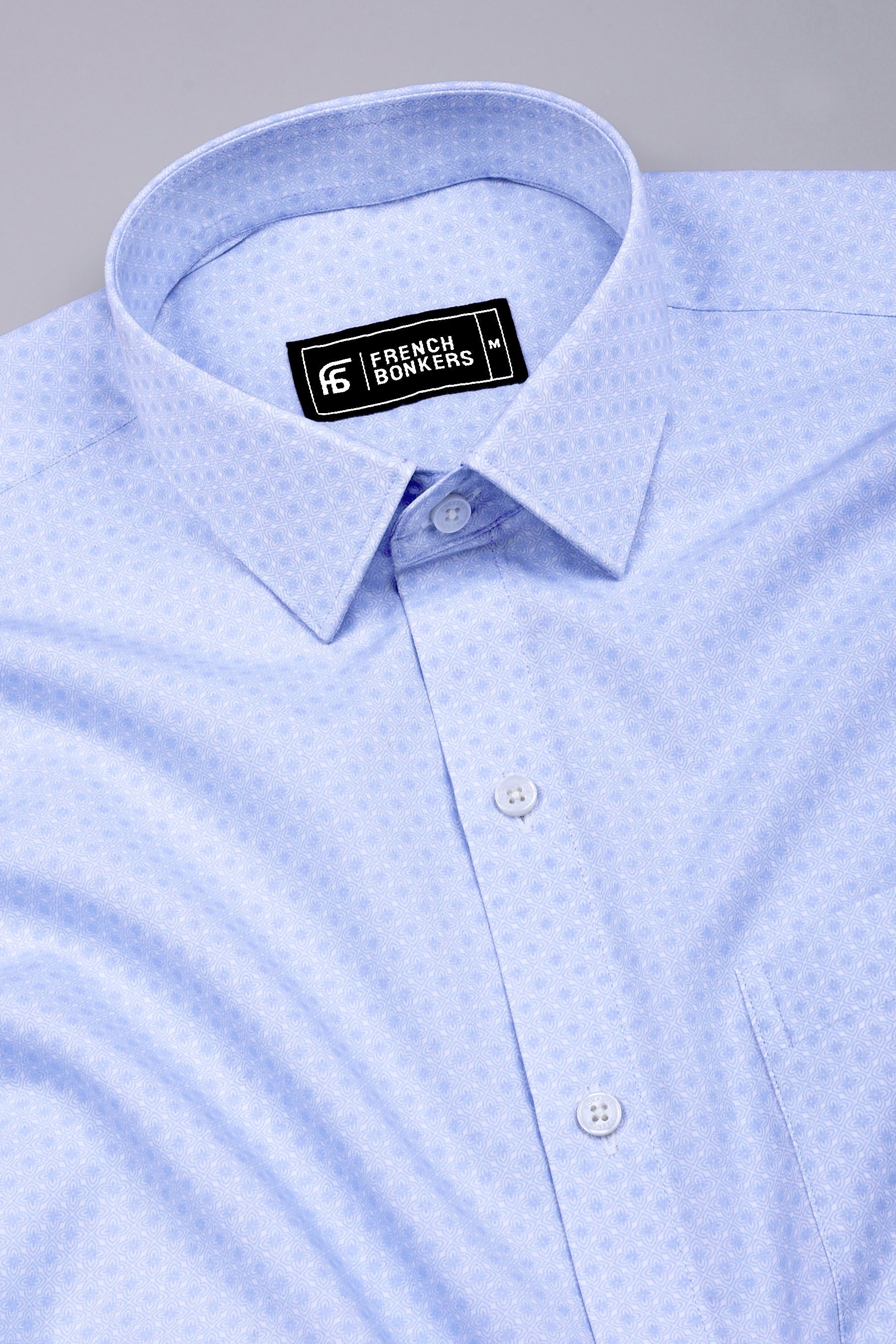 Aethera Sky Blue Micro Printed Cotton Shirt
