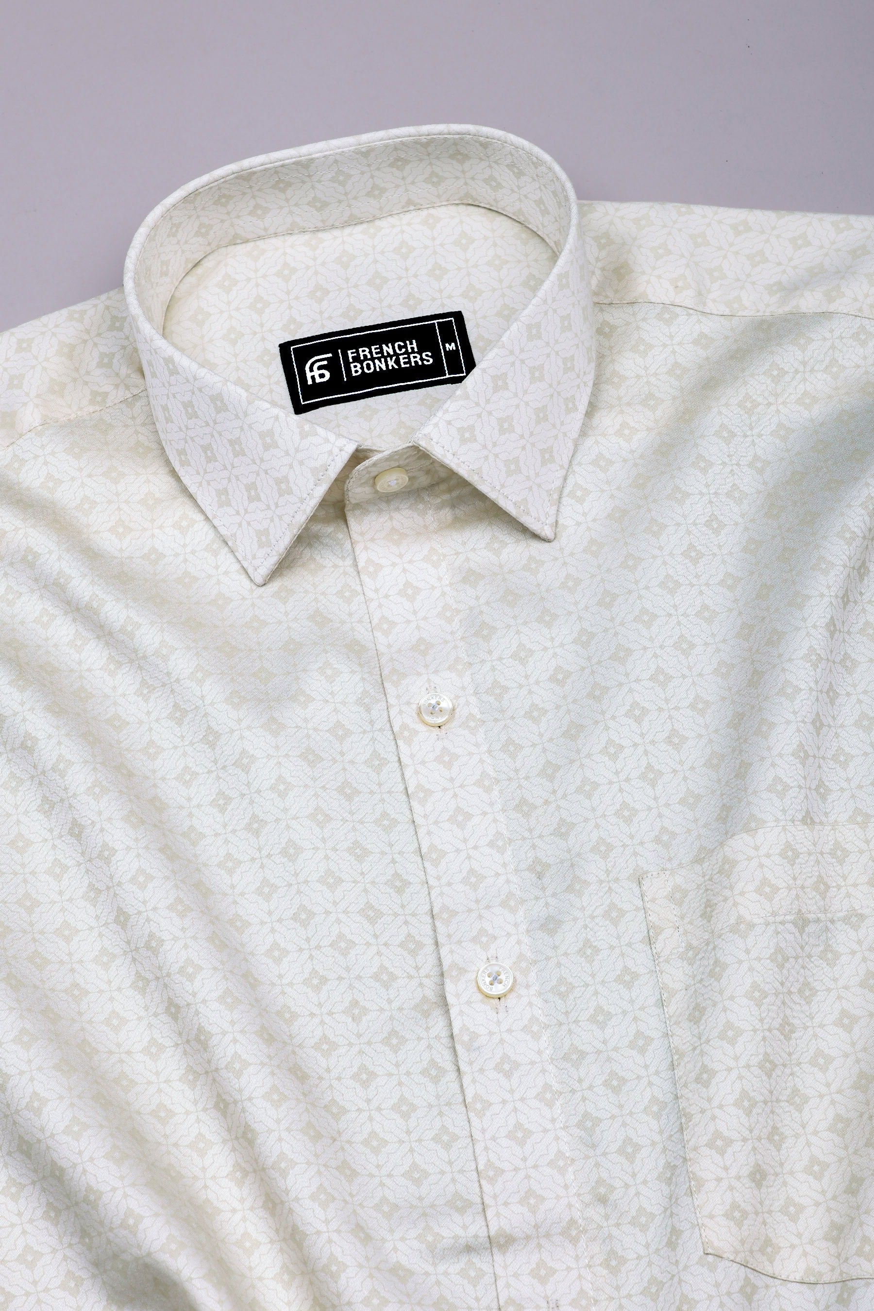 Lunara Cream Micro Printed Cotton Shirt