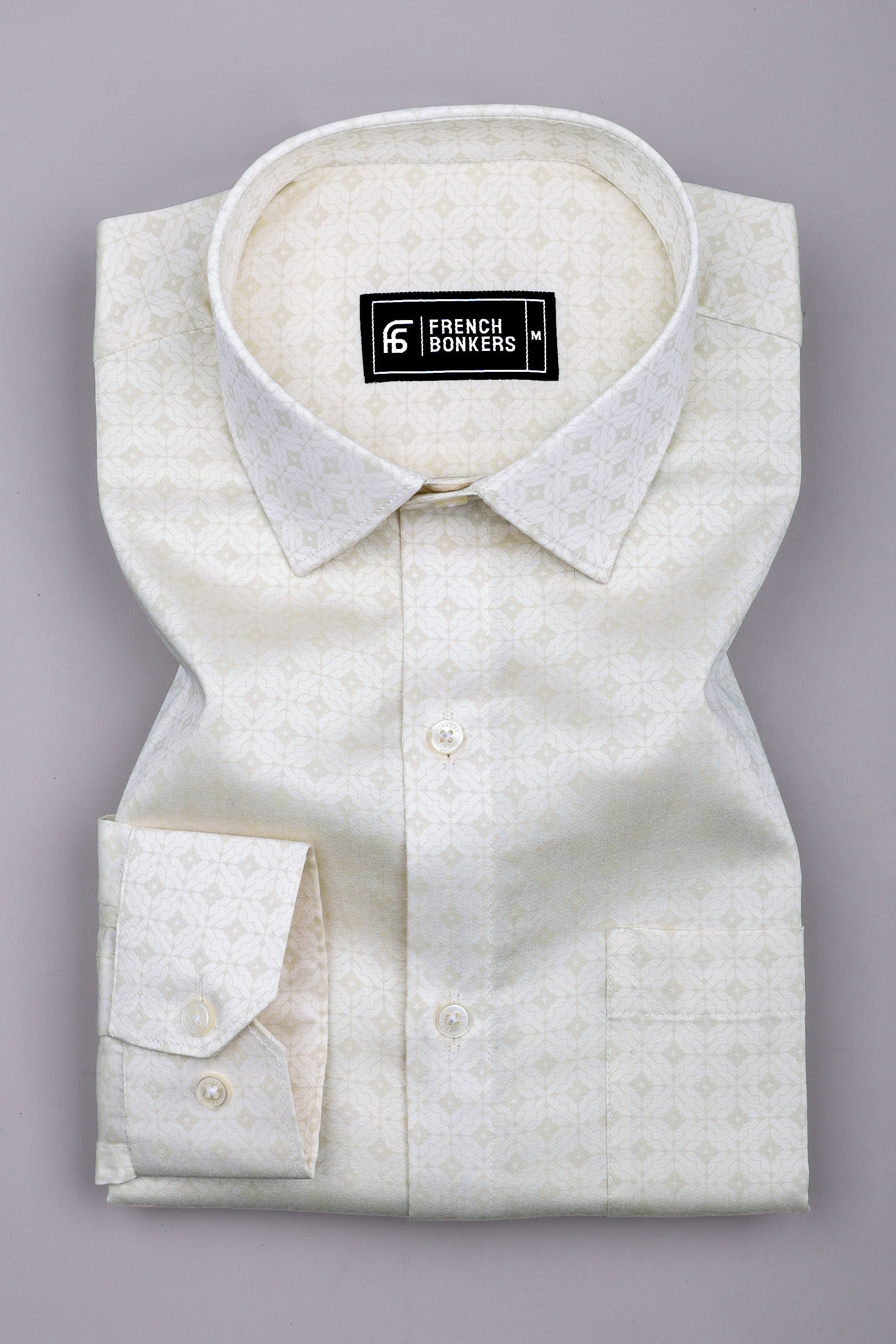 Lunara Cream Micro Printed Cotton Shirt