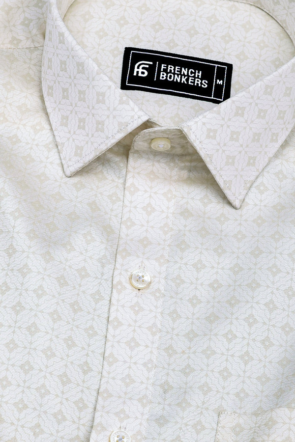 Lunara Cream Micro Printed Cotton Shirt