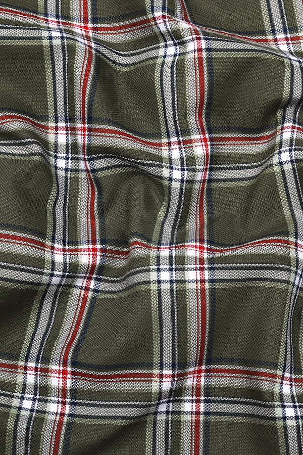 Hunter Green With Red Check Dobby Cotton Shirt