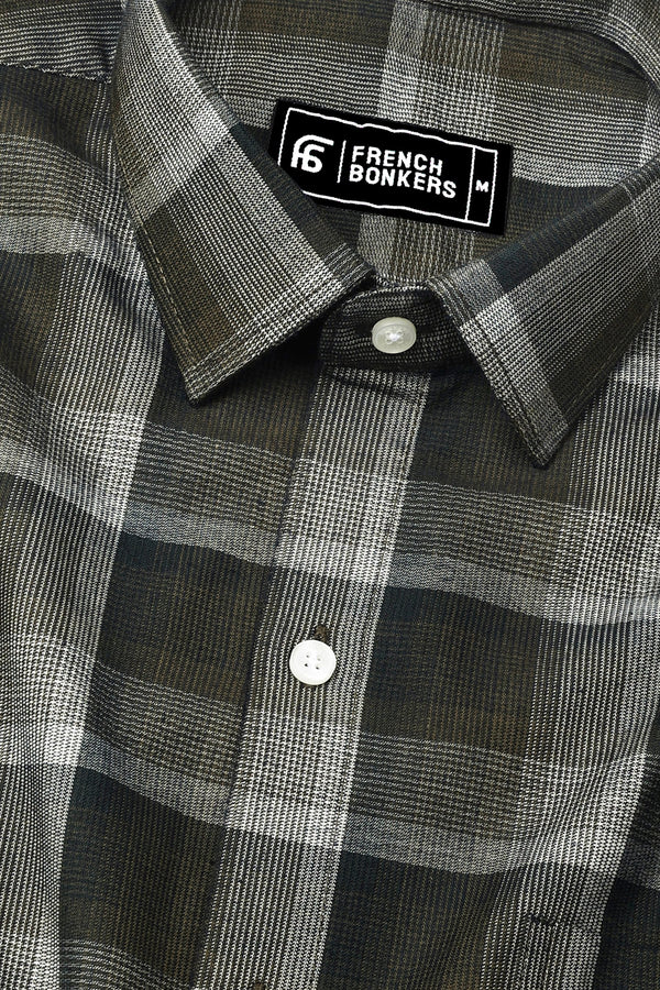 Zimma Green With White Check Corduroy Cotton Shirt