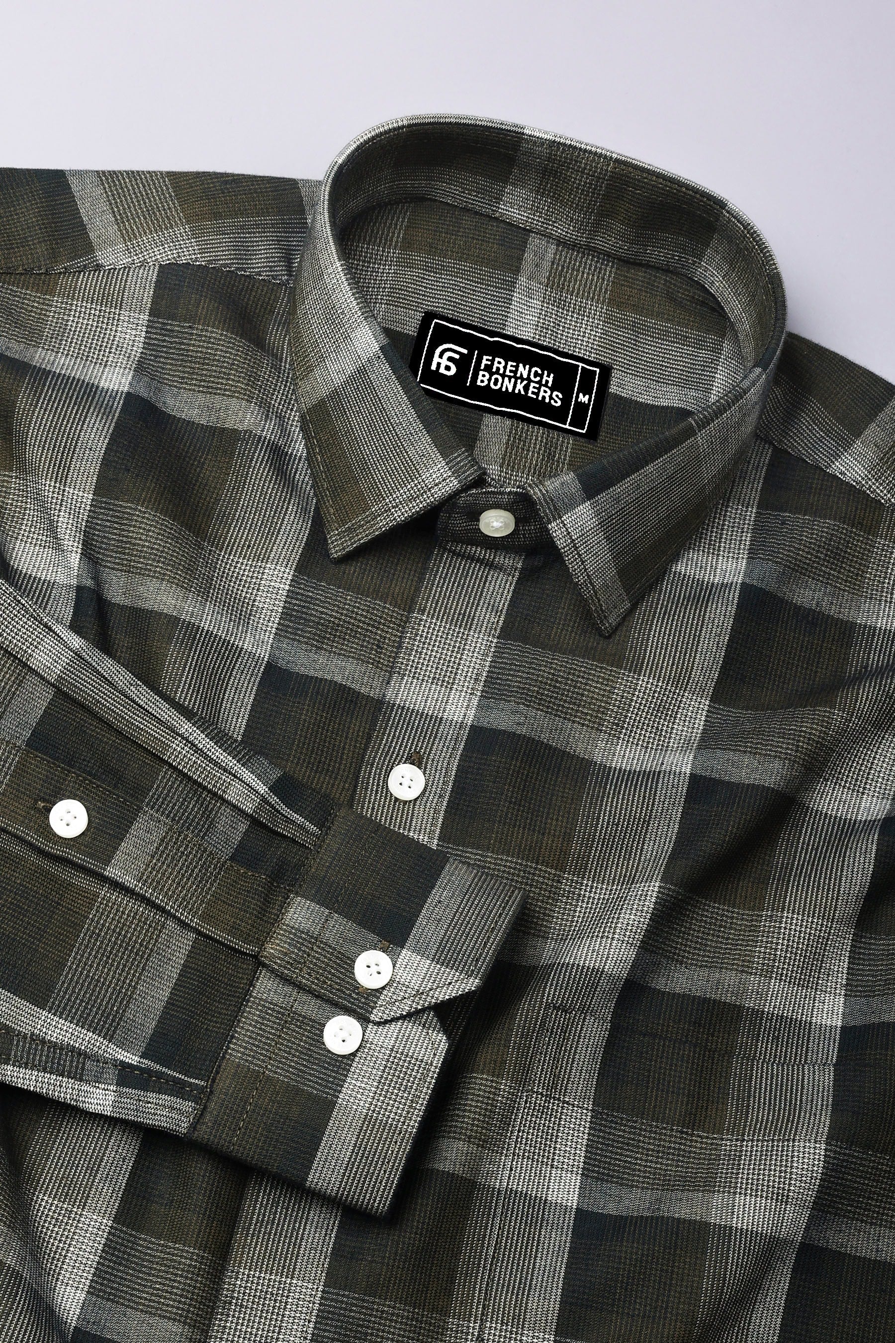 Zimma Green With White Check Corduroy Cotton Shirt