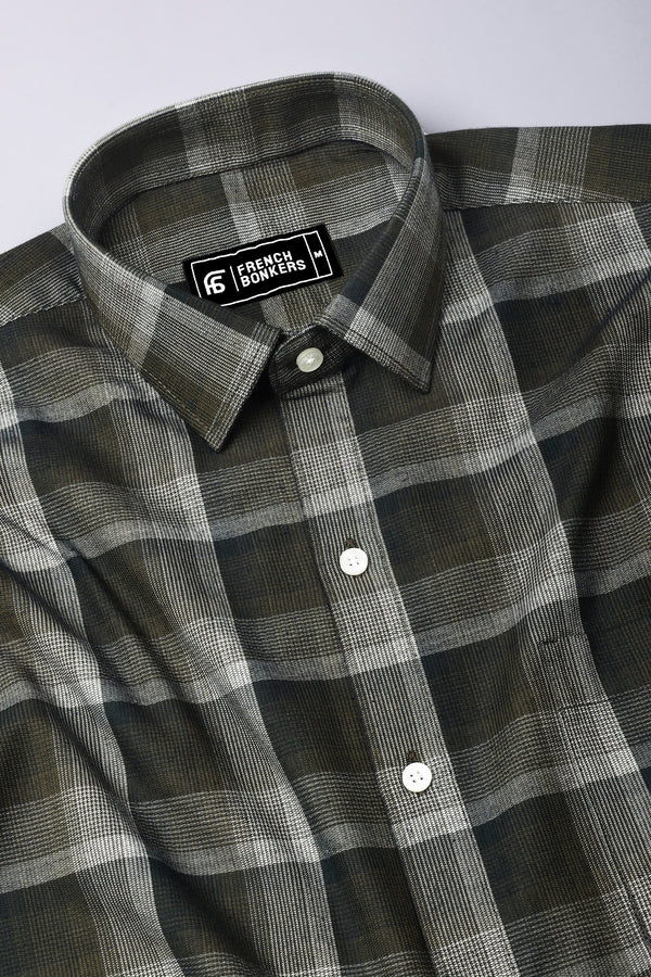Zimma Green With White Check Corduroy Cotton Shirt