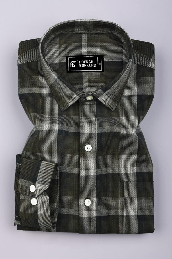 Zimma Green With White Check Corduroy Cotton Shirt