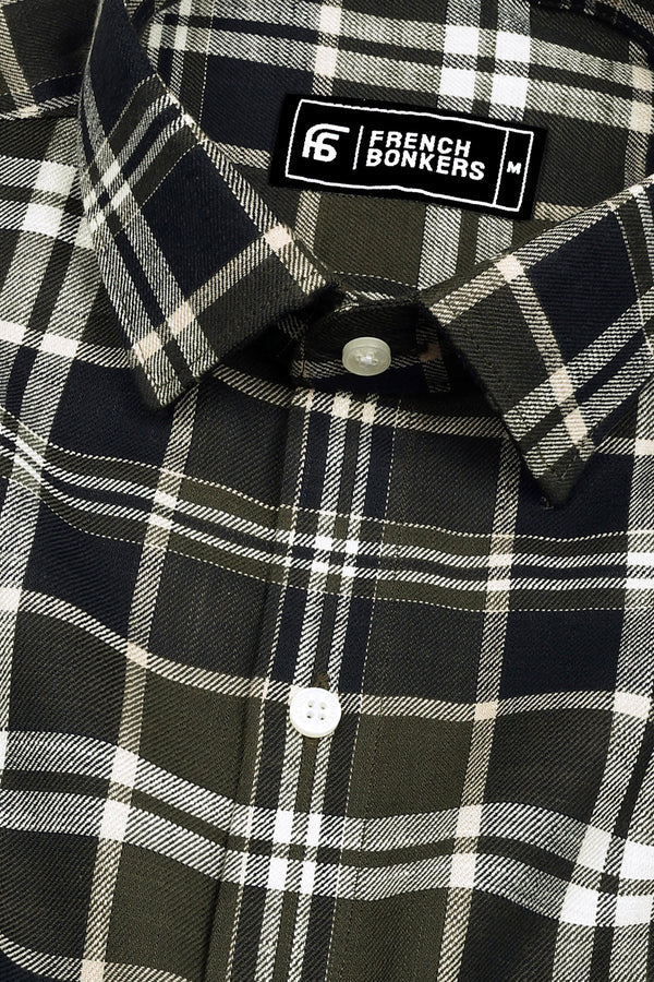 Sinza Green With Navyblue Twill Check Cotton Shirt