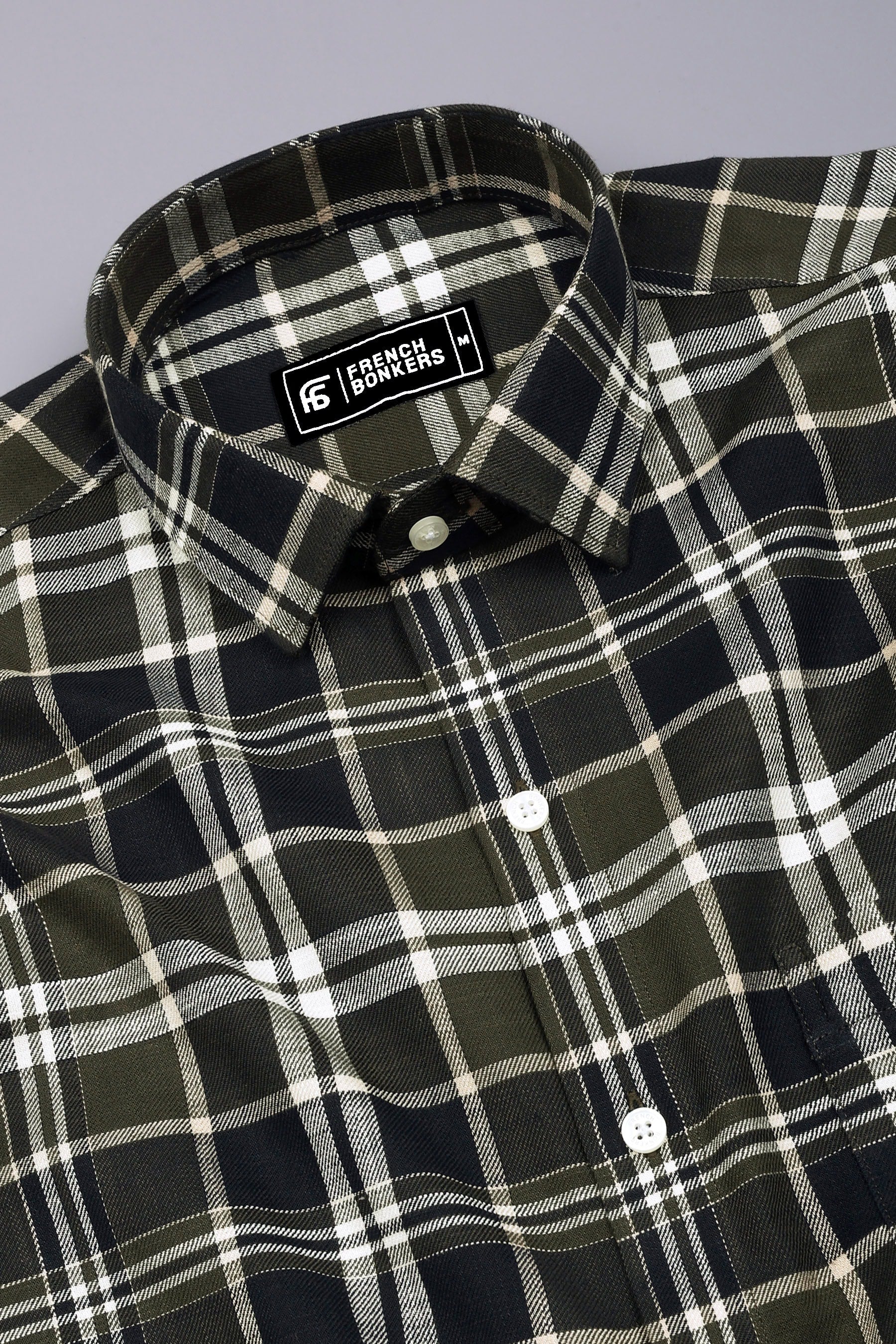 Sinza Green With Navyblue Twill Check Cotton Shirt