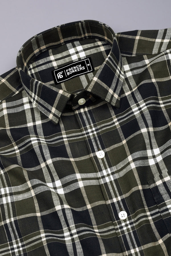Sinza Green With Navyblue Twill Check Cotton Shirt