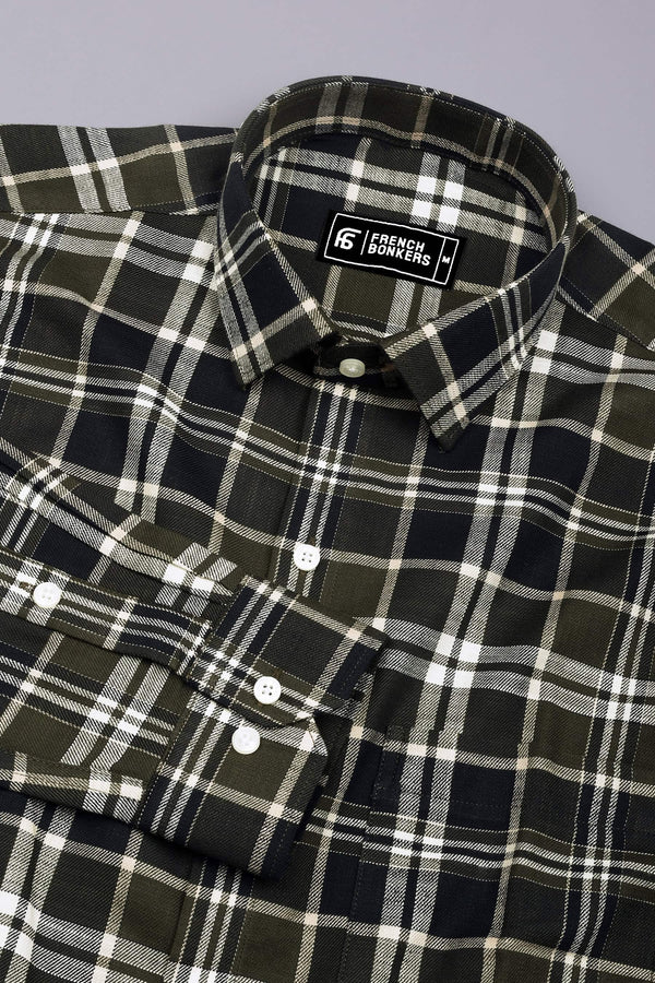 Sinza Green With Navyblue Twill Check Cotton Shirt