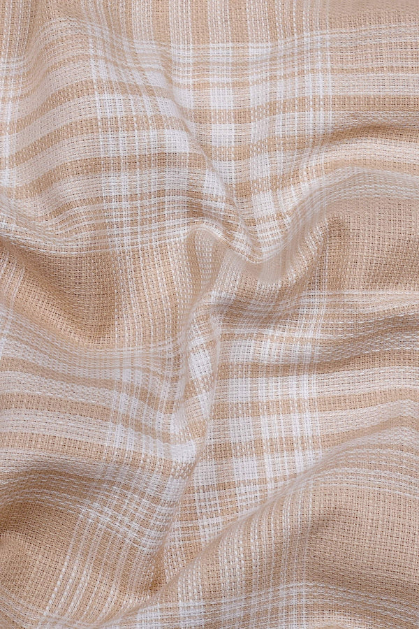 Biscuit Cream With White Check Jute Cotton Shirt
