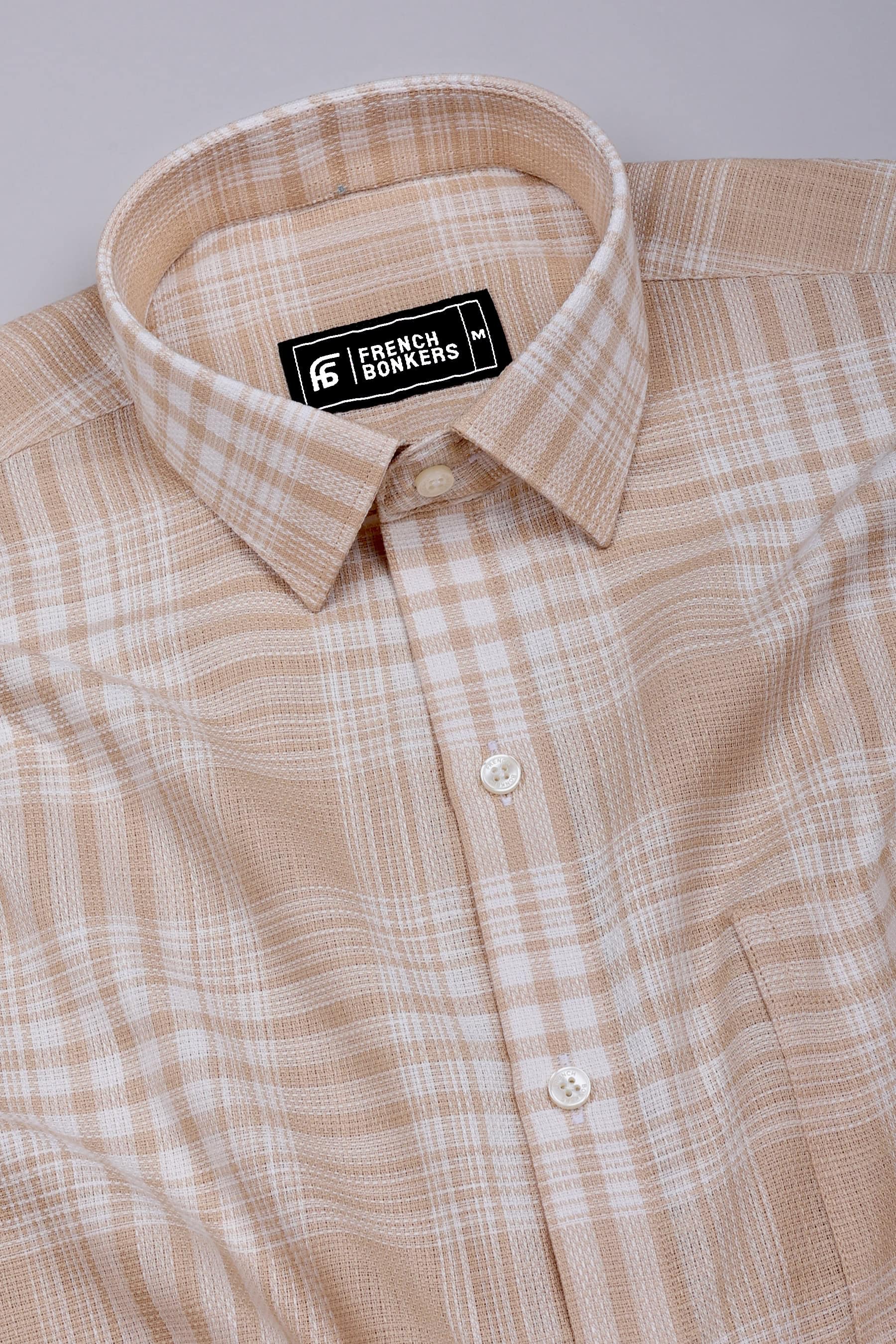 Biscuit Cream With White Check Jute Cotton Shirt