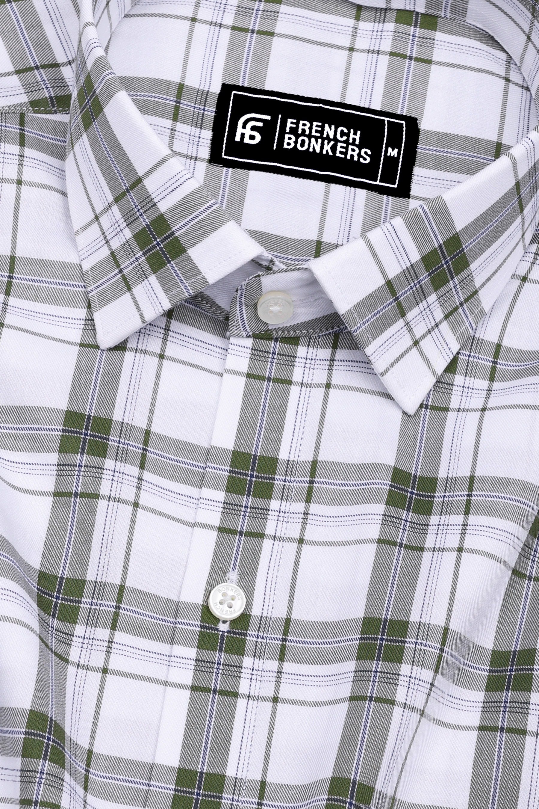 Panza Green With White Twill Check Cotton Shirt