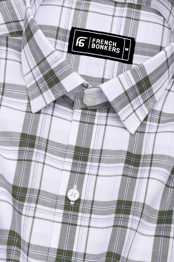 Panza Green With White Twill Check Cotton Shirt