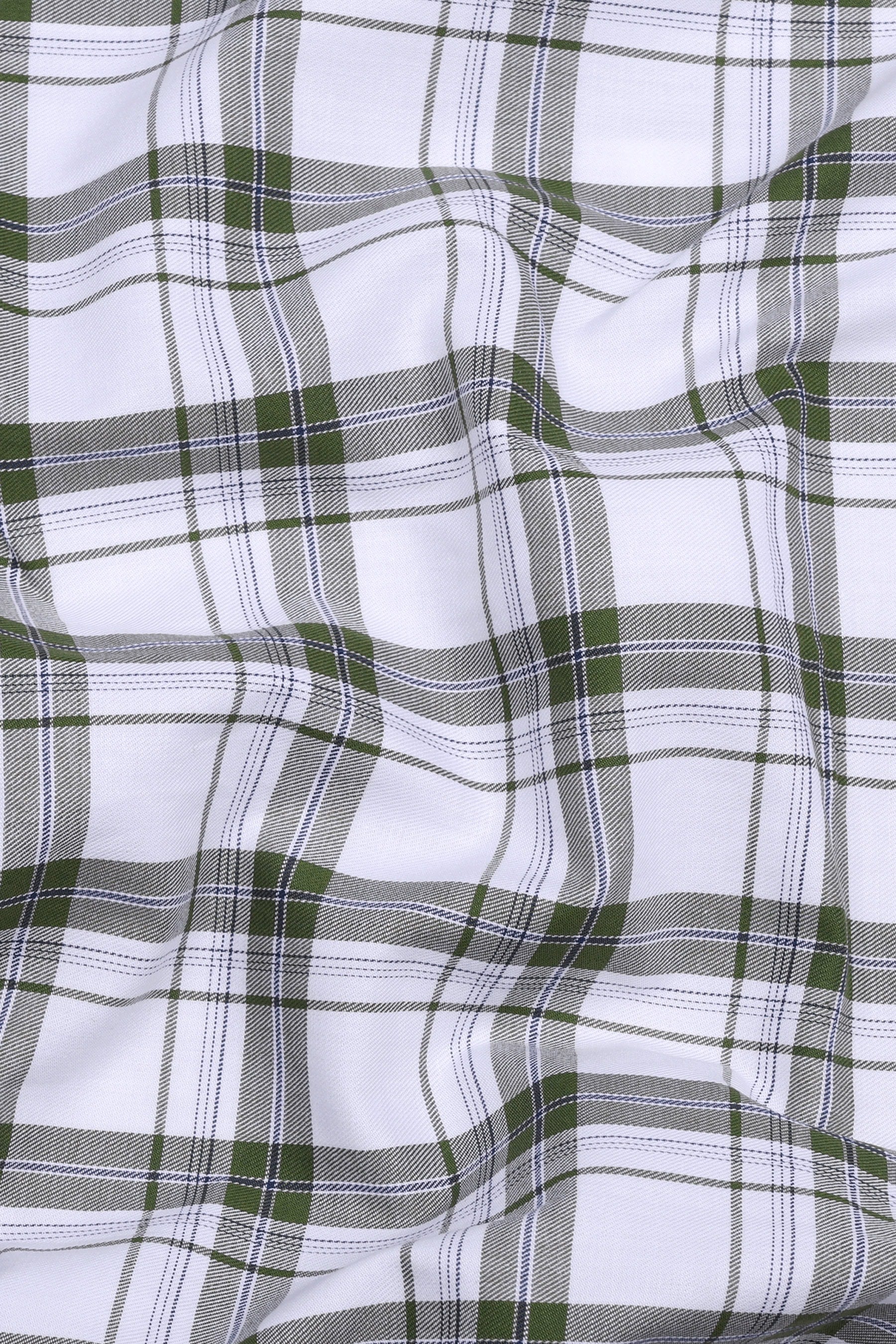 Panza Green With White Twill Check Cotton Shirt