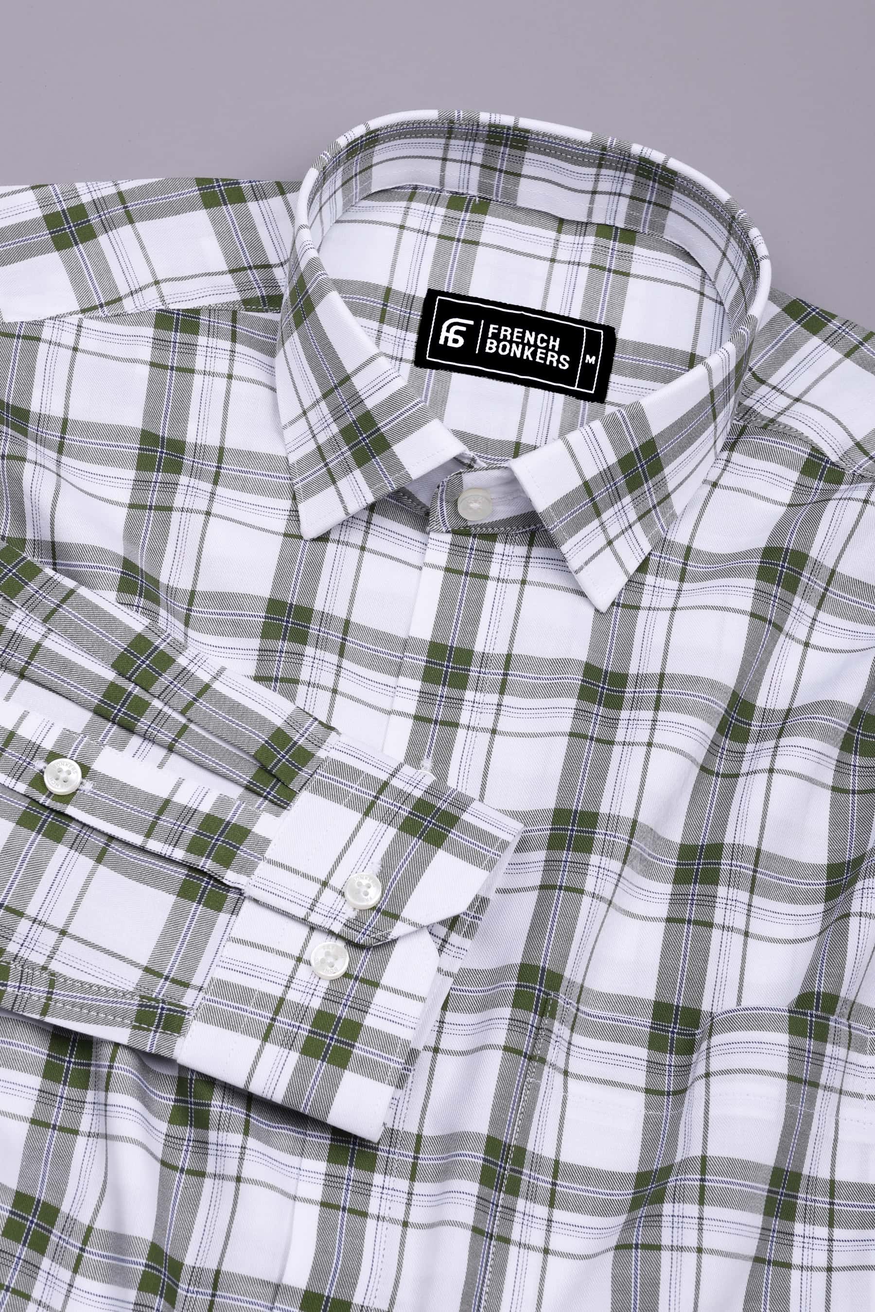 Panza Green With White Twill Check Cotton Shirt