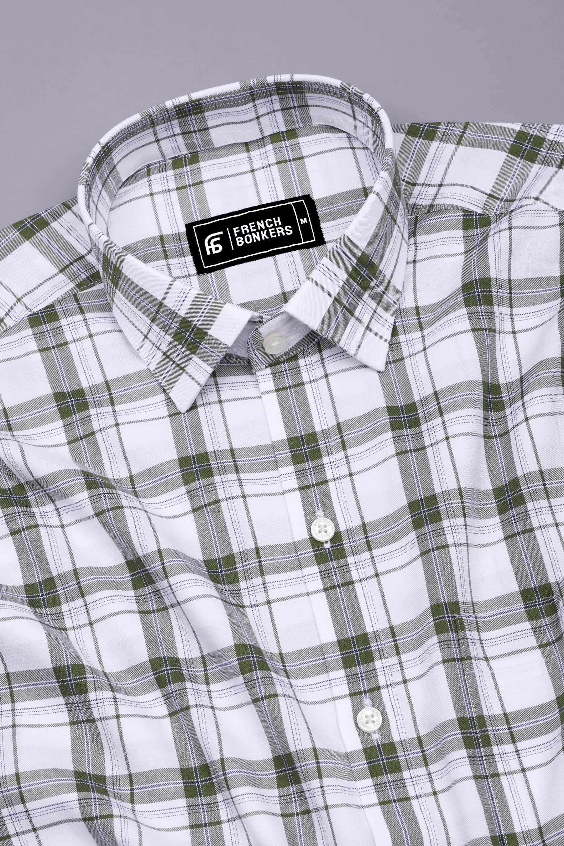 Panza Green With White Twill Check Cotton Shirt