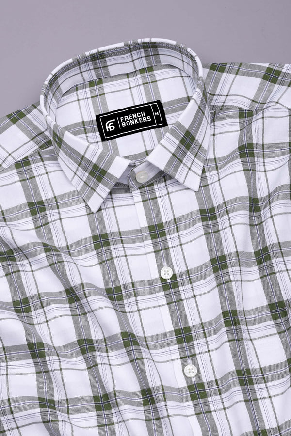 Panza Green With White Twill Check Cotton Shirt