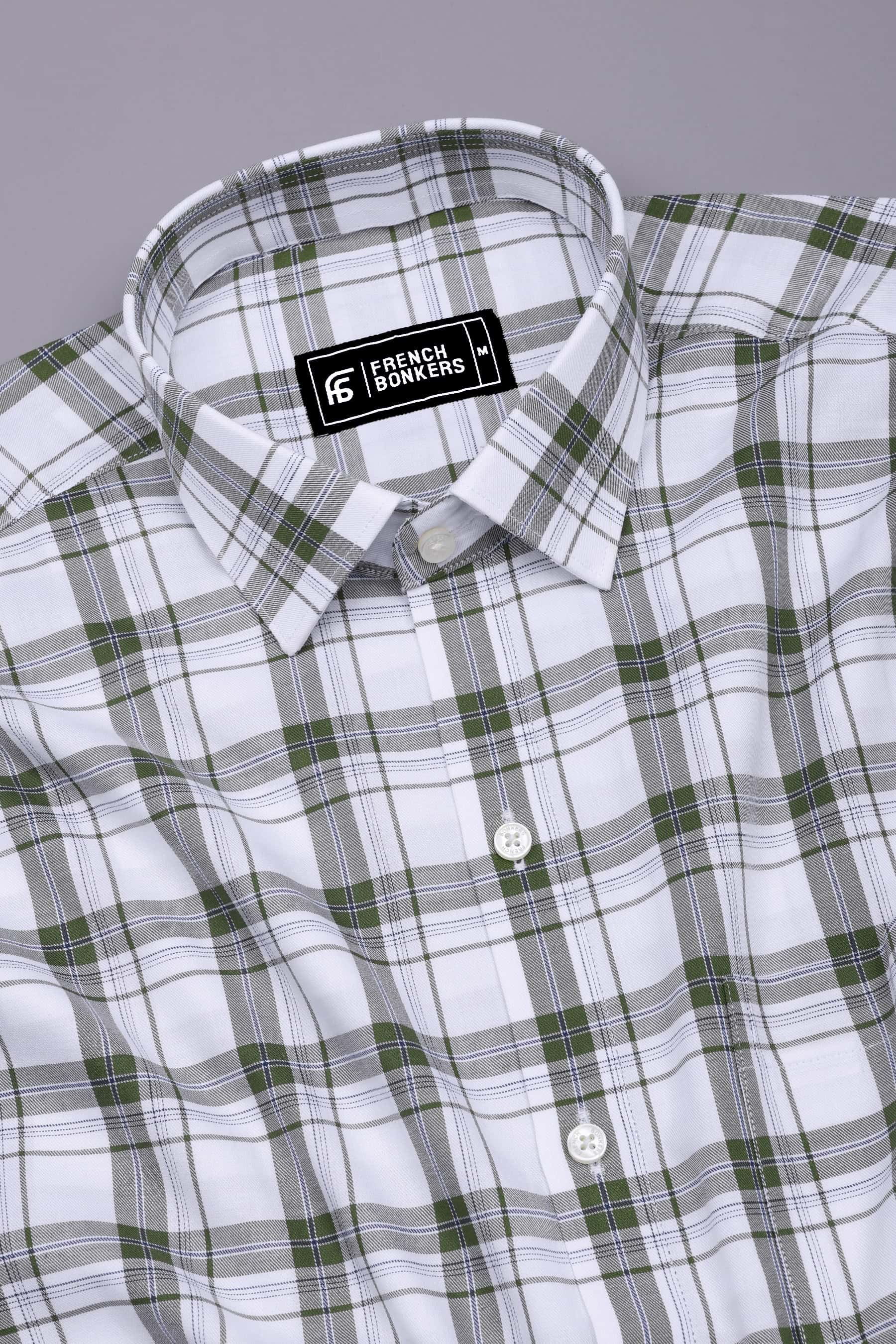 Panza Green With White Twill Check Cotton Shirt