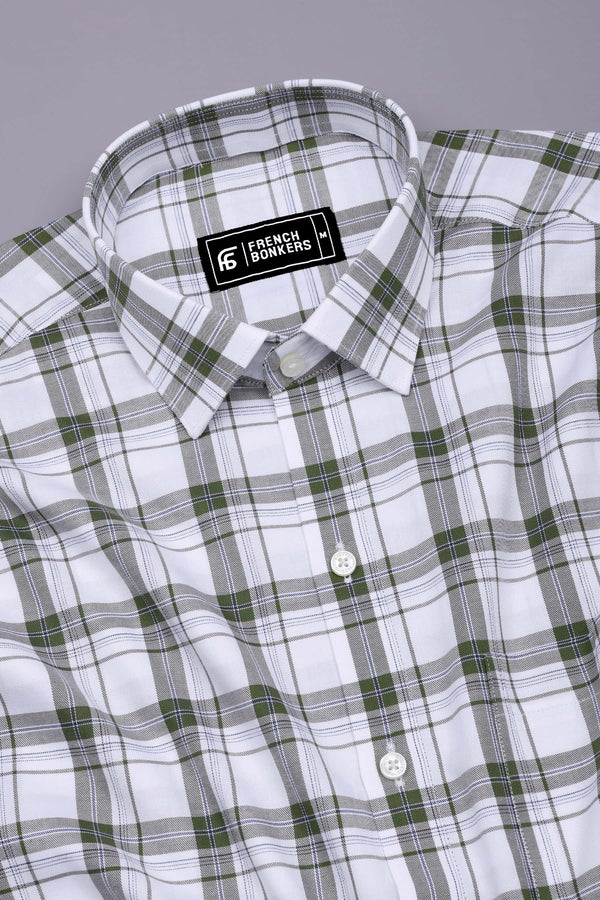 Panza Green With White Twill Check Cotton Shirt