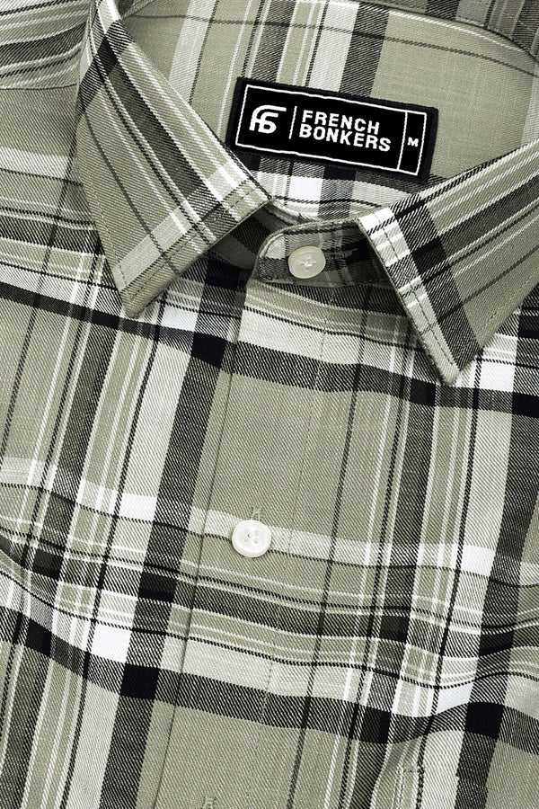 Kosra Green With Black Twill Check Cotton Shirt