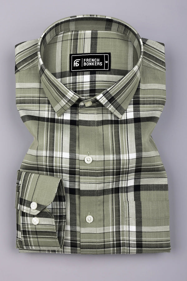 Kosra Green With Black Twill Check Cotton Shirt