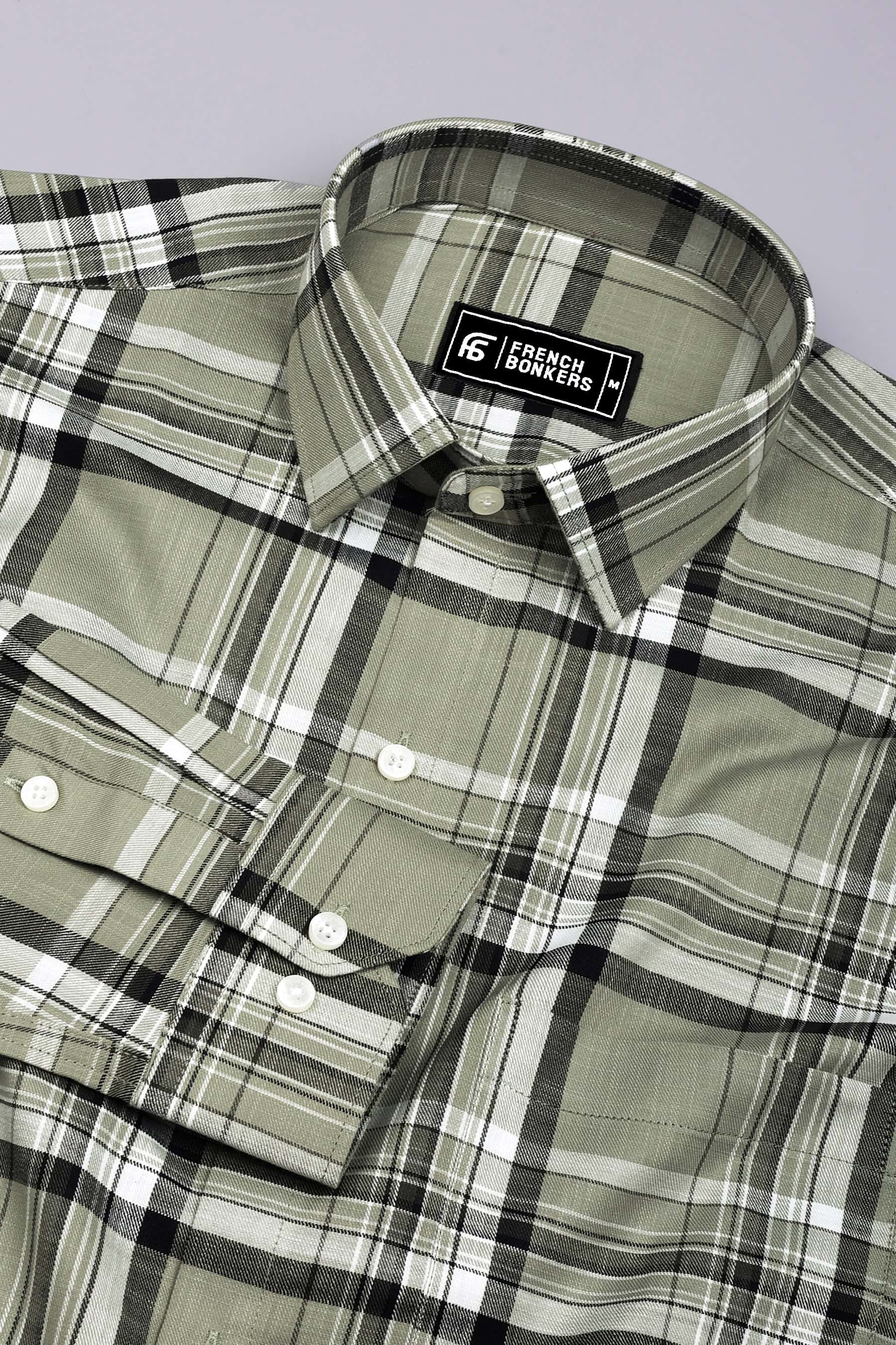Kosra Green With Black Twill Check Cotton Shirt