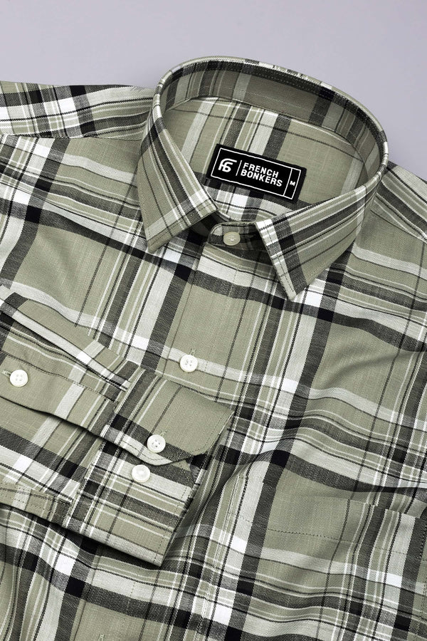 Kosra Green With Black Twill Check Cotton Shirt