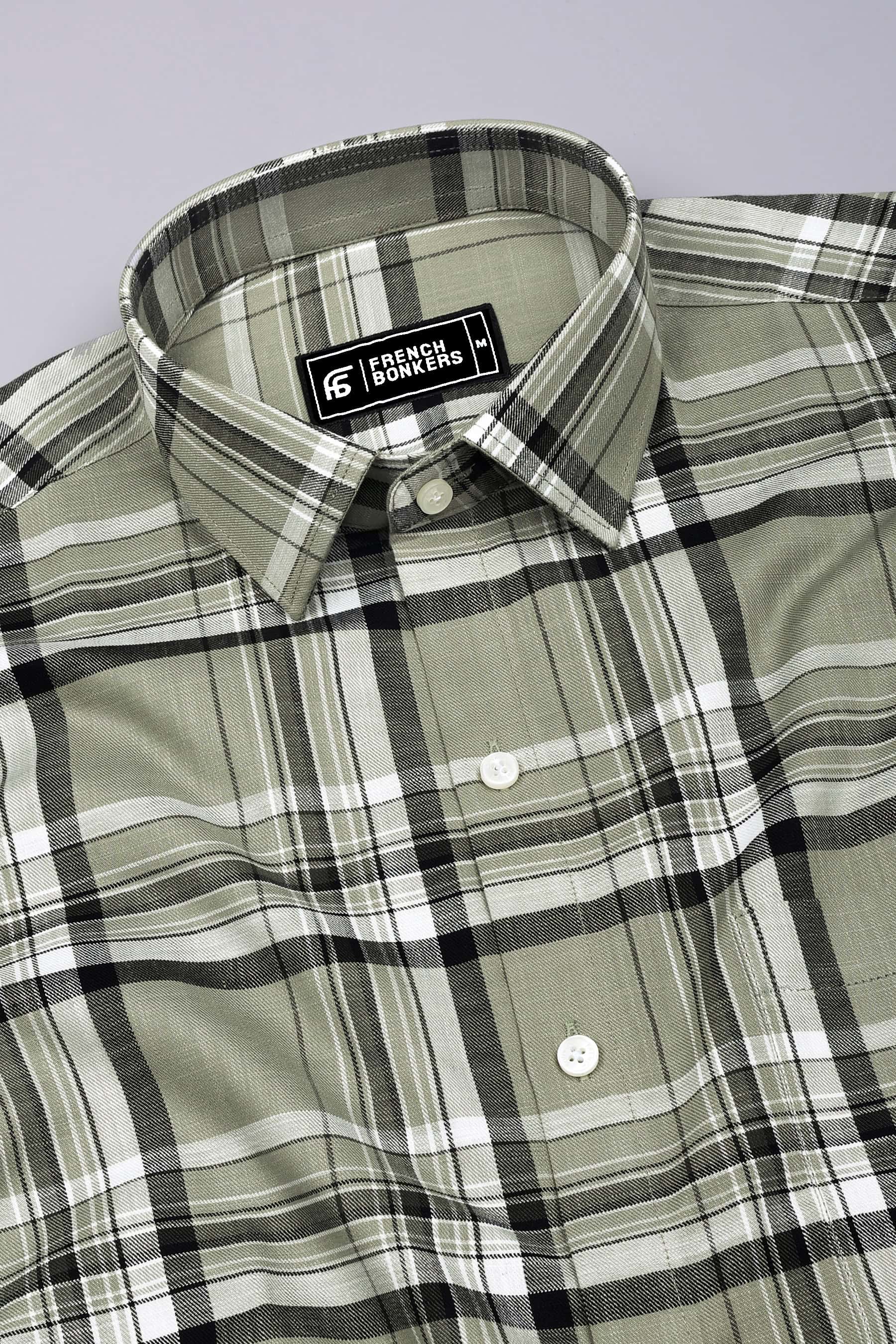 Kosra Green With Black Twill Check Cotton Shirt
