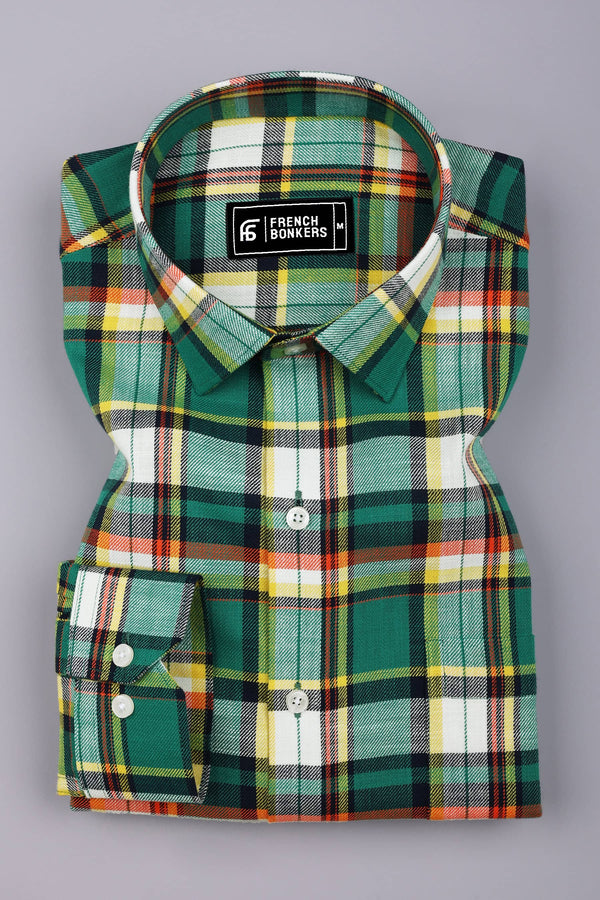Thermond Green Multicolour Twill Check Cotton Shirt