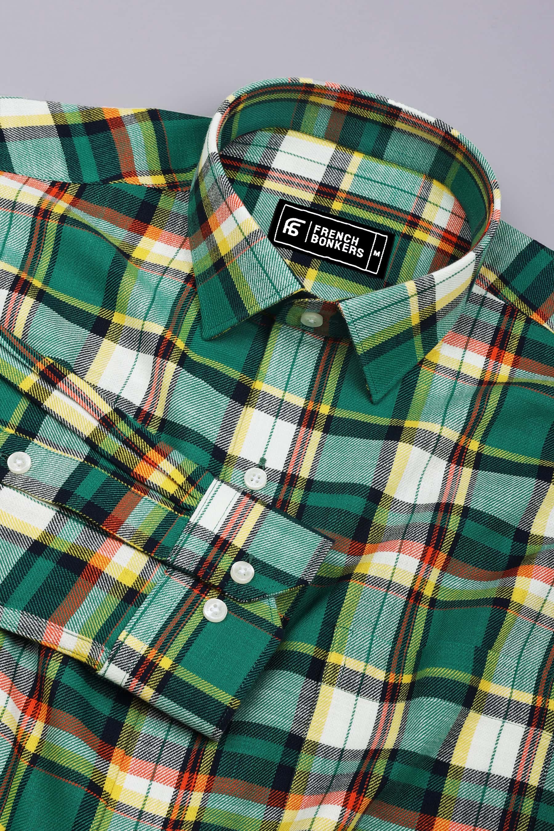 Thermond Green Multicolour Twill Check Cotton Shirt
