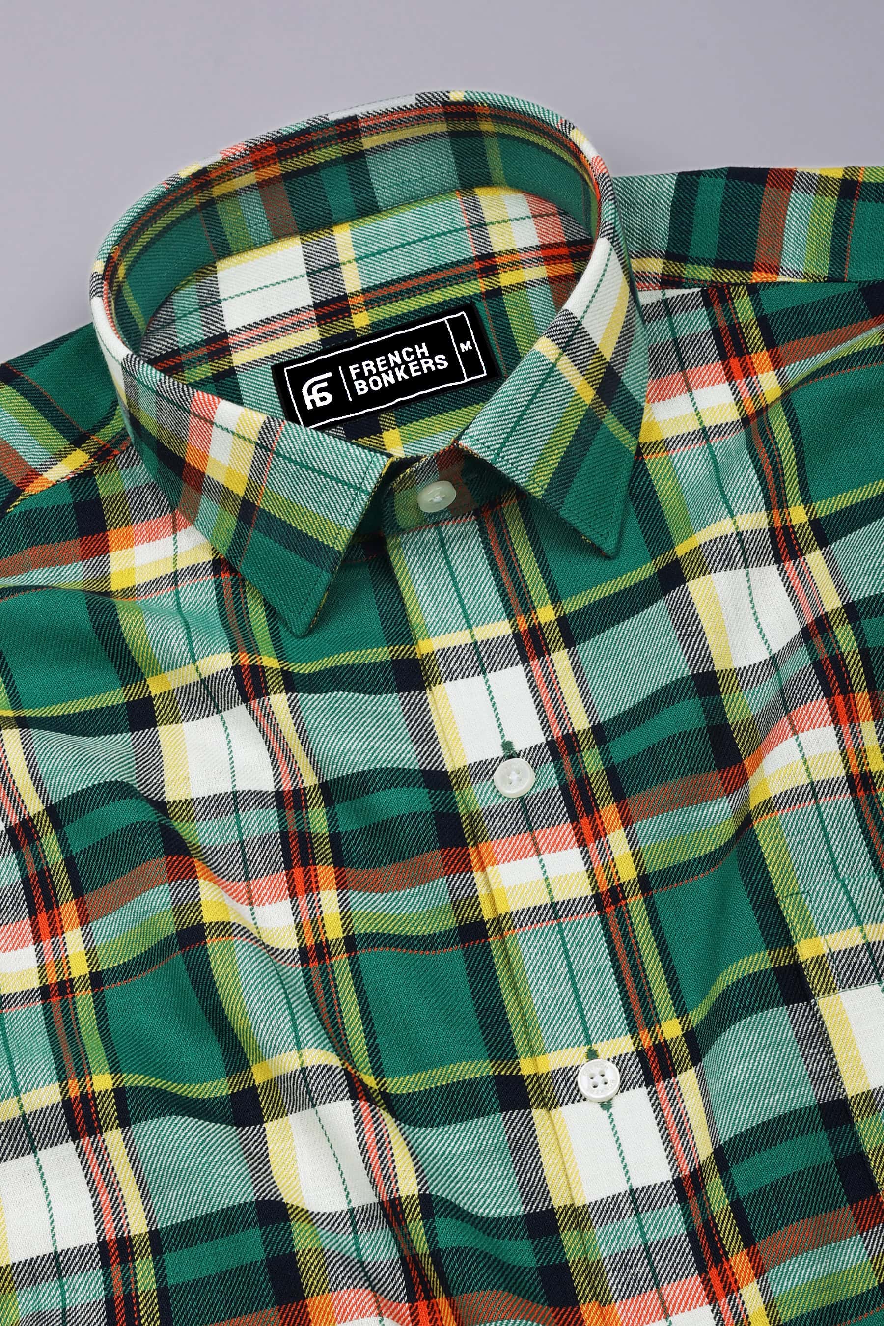 Thermond Green Multicolour Twill Check Cotton Shirt