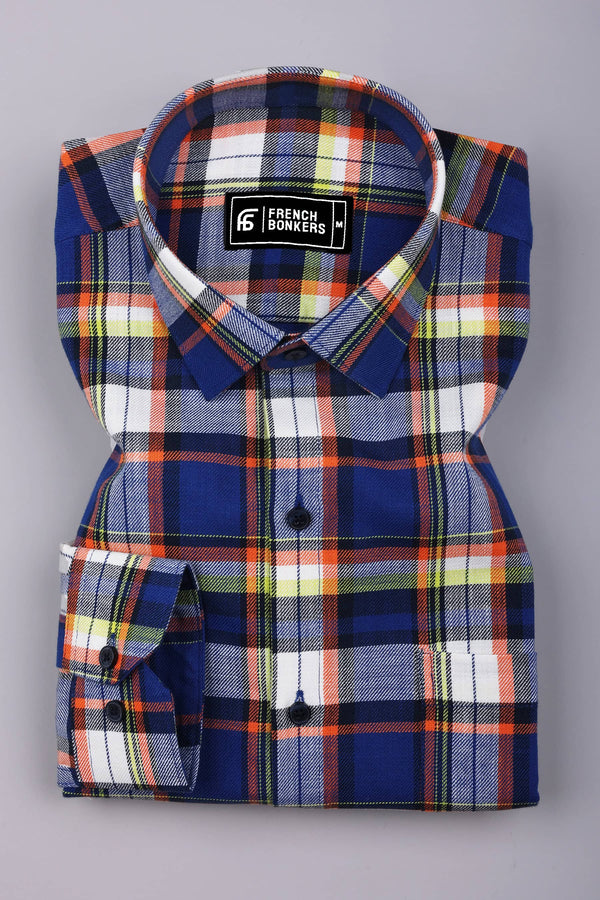 Eclipse Blue Multicolor Twill Check Cotton Shirt