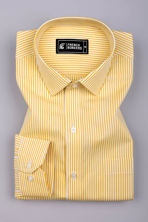 Marigold Yellow and White Stripe Cotton Shirt