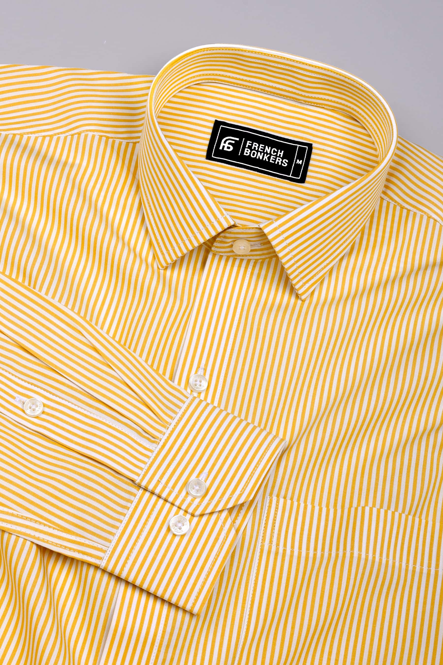 Marigold Yellow and White Stripe Cotton Shirt