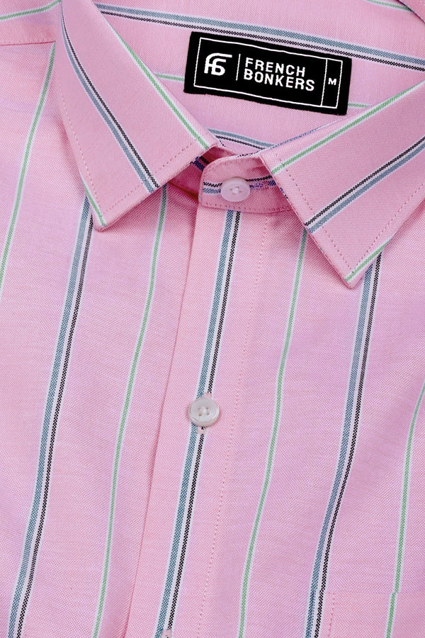 Pastel Pink With Multicolor Stripe Oxford Cotton Shirt