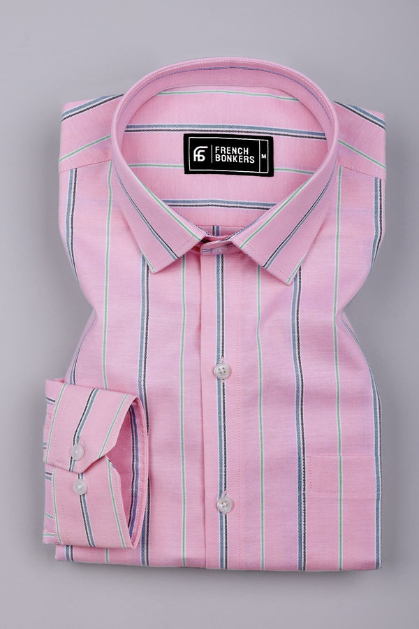 Pastel Pink With Multicolor Stripe Oxford Cotton Shirt