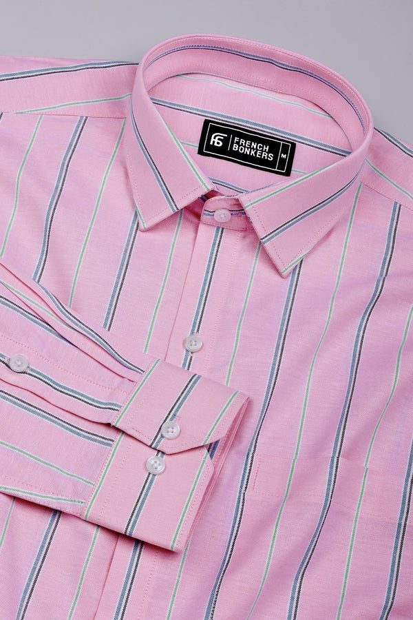 Pastel Pink With Multicolor Stripe Oxford Cotton Shirt