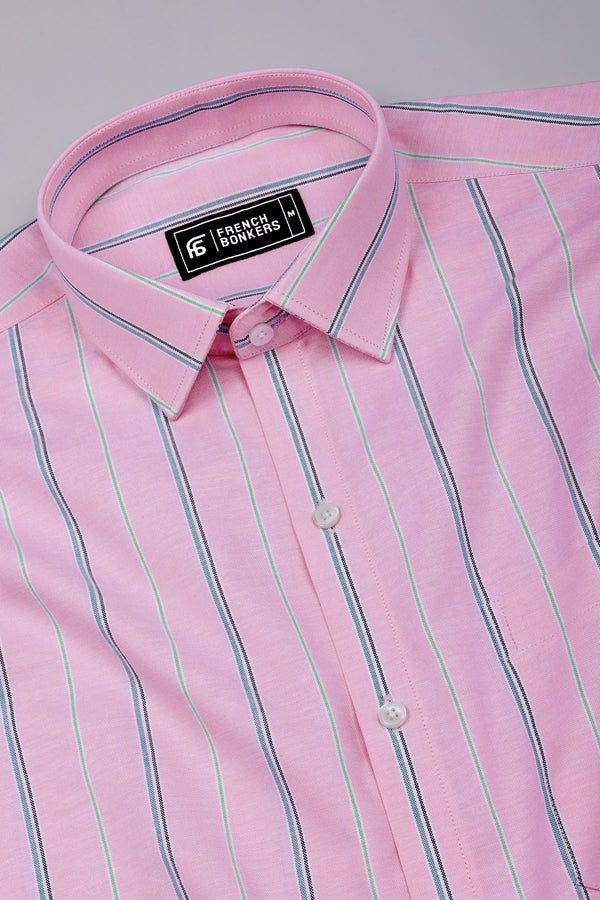 Pastel Pink With Multicolor Stripe Oxford Cotton Shirt