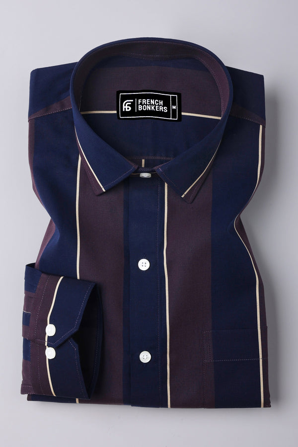 Kelvon Brown and Blue Broad Stripe Cotton Shirt