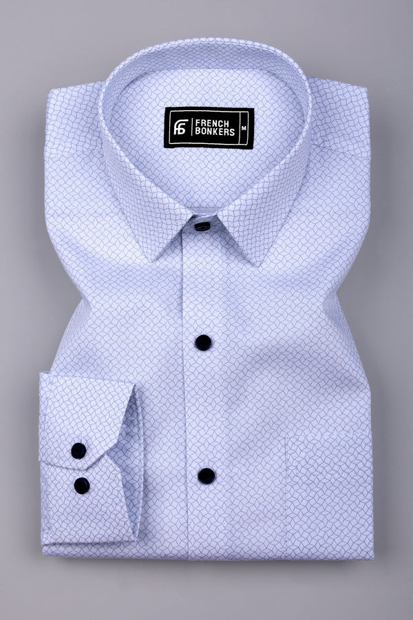 Triza White With Blue Geometric Printed Oxford Cotton Shirt